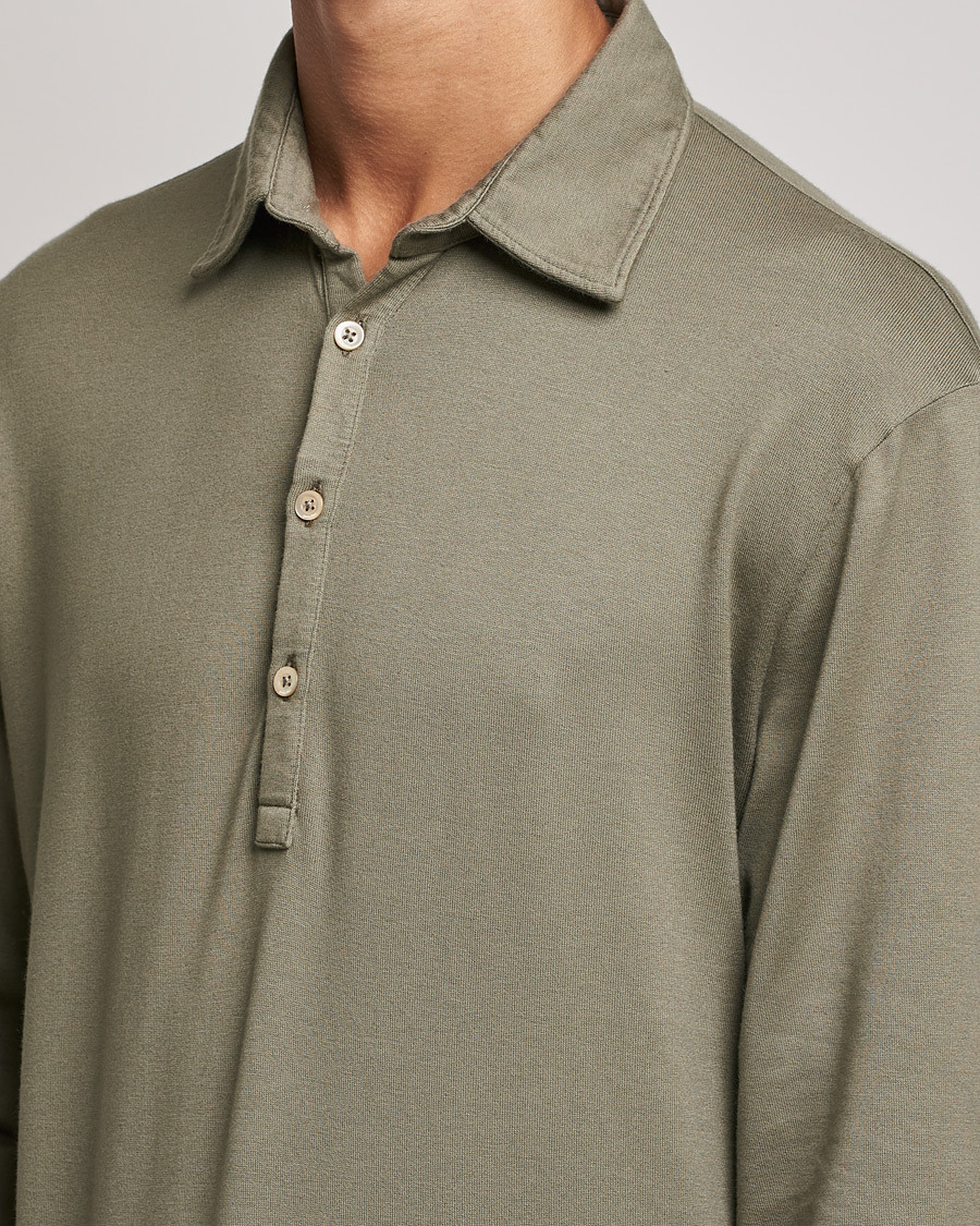 Hombres | Jerséis y prendas de punto | Boglioli | Long Sleeve Polo Shirt Sage Green