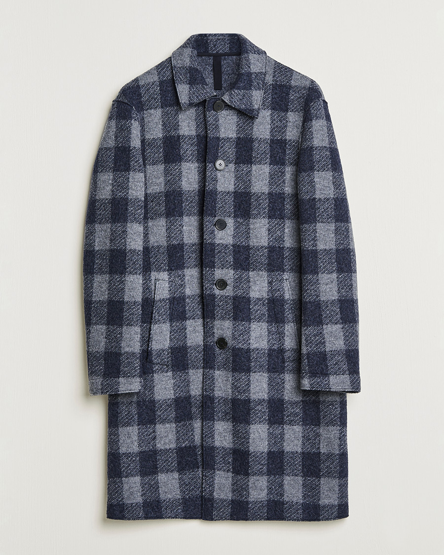 Hombres | Abrigos y chaquetas | Harris Wharf London | Vichy Fleece Lined Mac Coat Blue/Grey