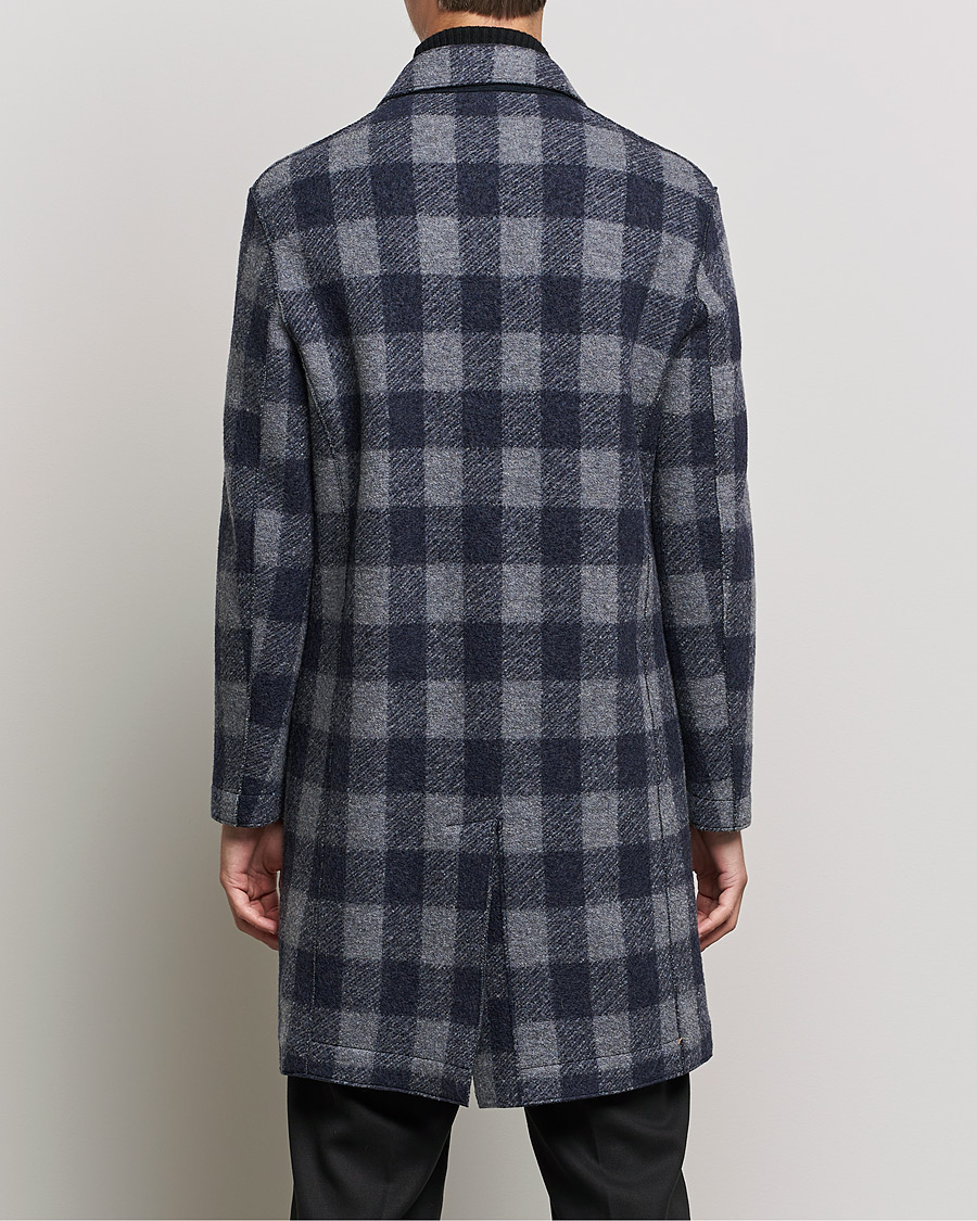 Hombres | Abrigos y chaquetas | Harris Wharf London | Vichy Fleece Lined Mac Coat Blue/Grey