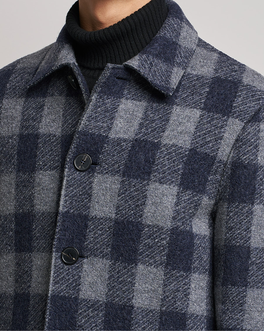 Hombres | Abrigos y chaquetas | Harris Wharf London | Vichy Fleece Lined Mac Coat Blue/Grey