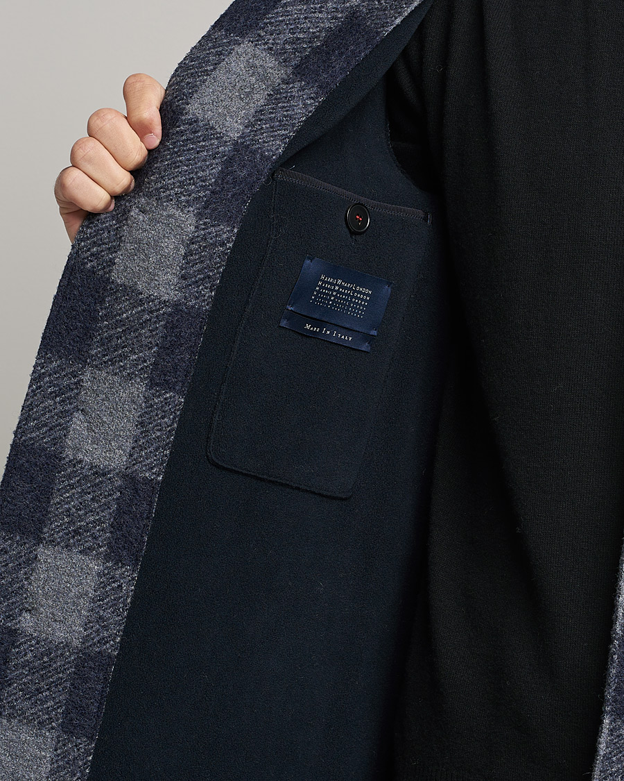 Hombres | Abrigos y chaquetas | Harris Wharf London | Vichy Fleece Lined Mac Coat Blue/Grey