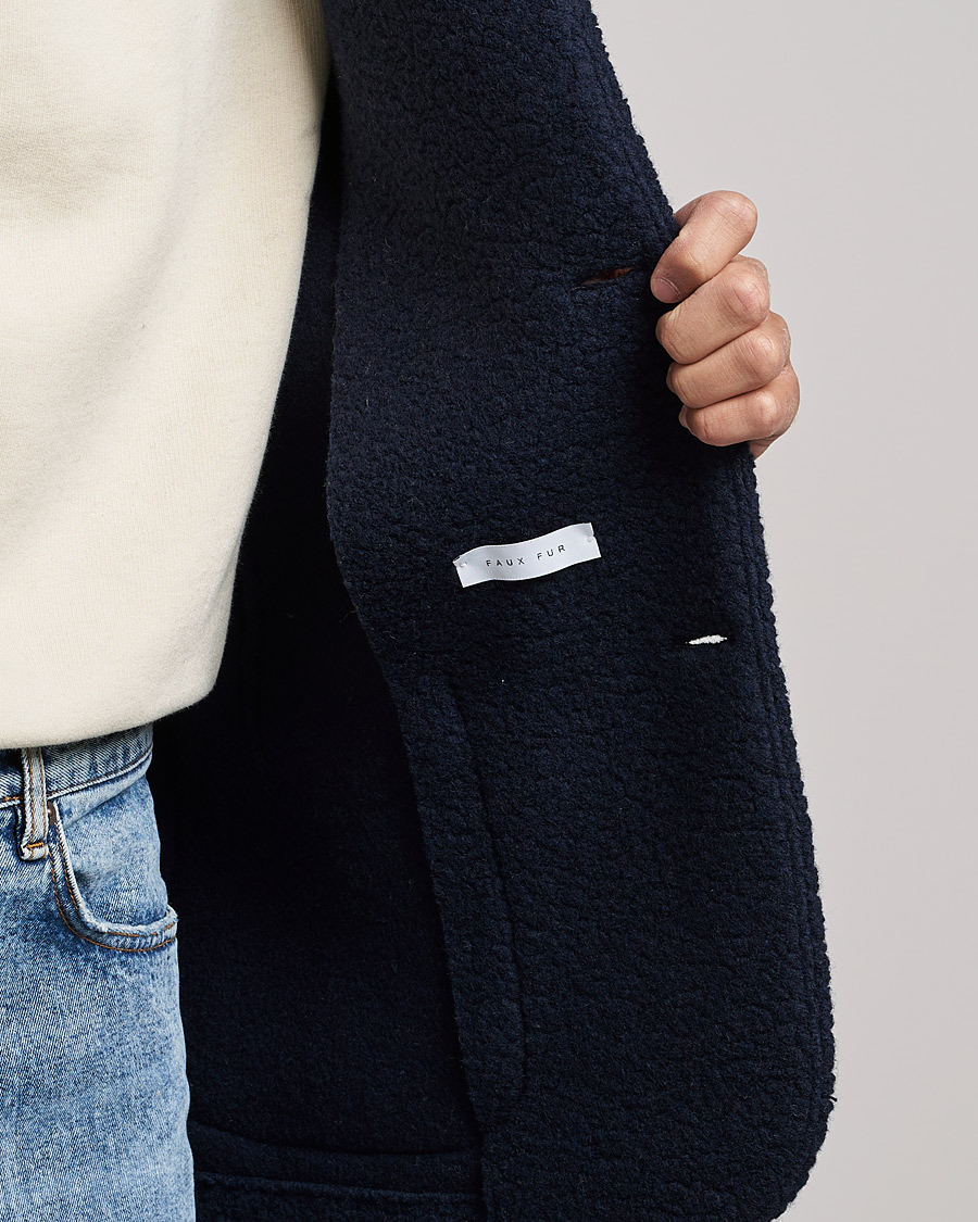 Hombres | Camisas | Harris Wharf London | Harrington Wool Boucleè Shirt Jacket Navy