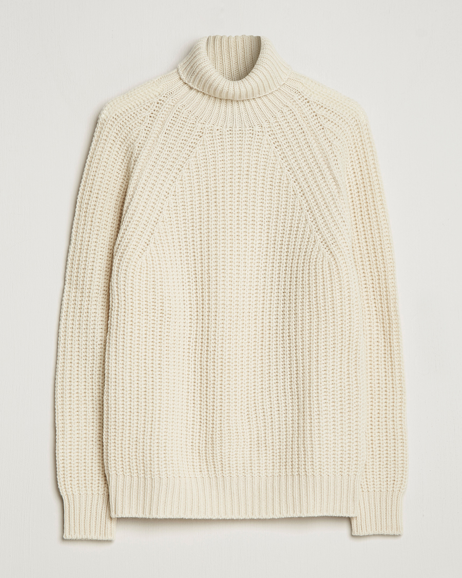 Hombres | Jerséis y prendas de punto | Drake's | Lambswool Heavy Submariner Roll Neck White
