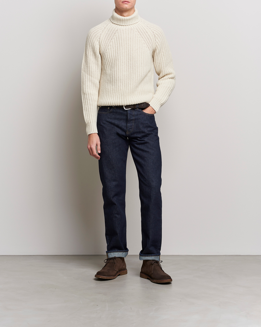 Hombres | Jerséis y prendas de punto | Drake's | Lambswool Heavy Submariner Roll Neck White