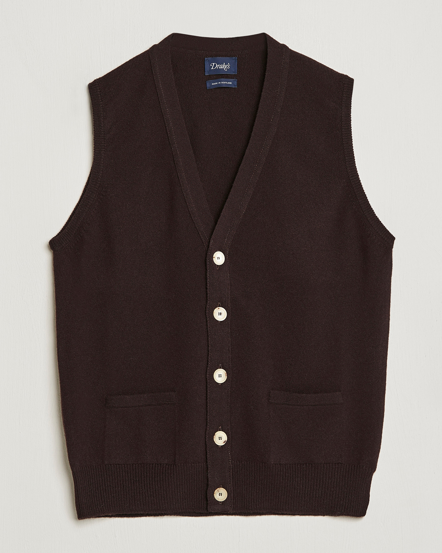 Hombres | Jerséis y prendas de punto | Drake's | Lambswool Vest Cardigan Brown