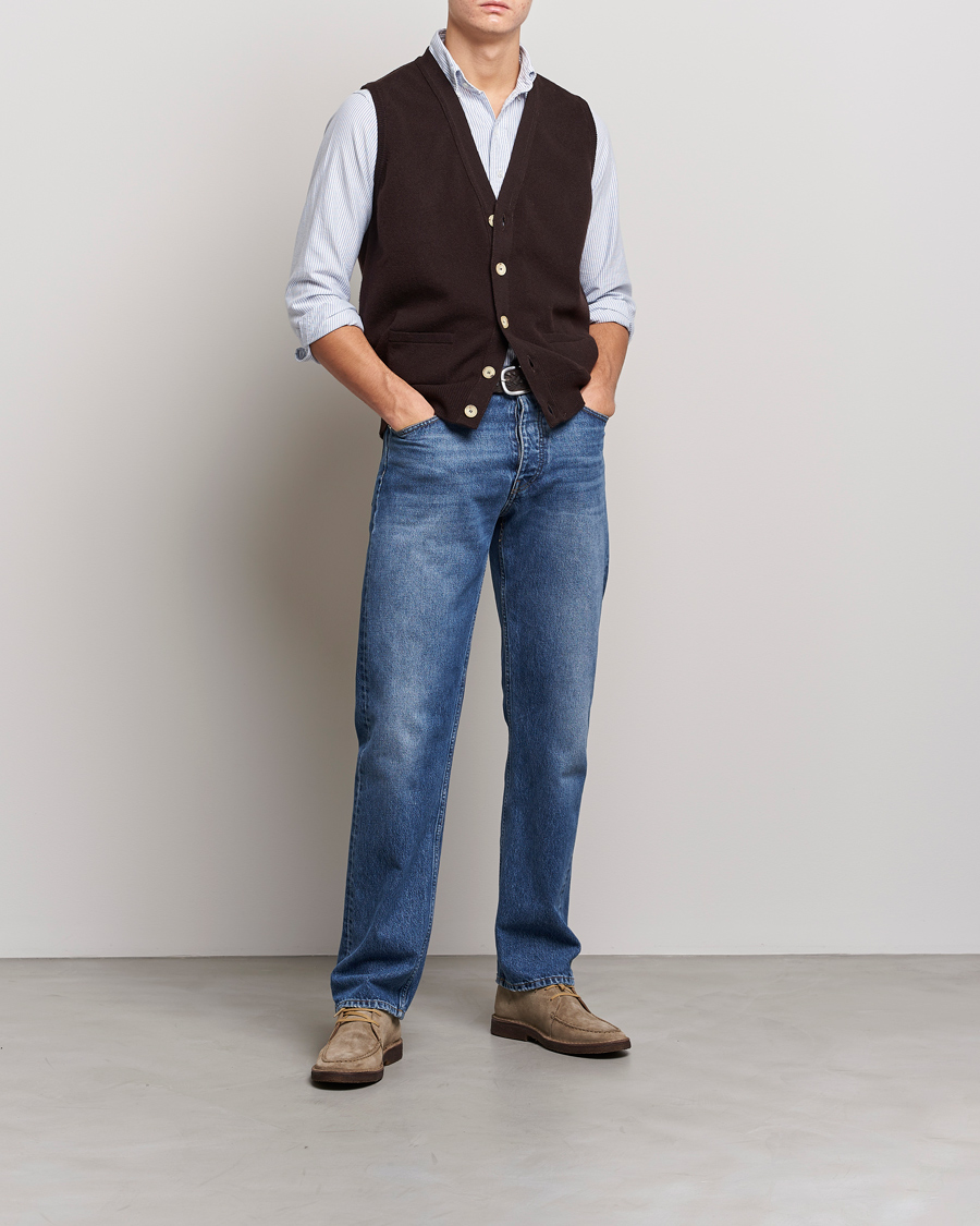 Hombres | Jerséis y prendas de punto | Drake's | Lambswool Vest Cardigan Brown