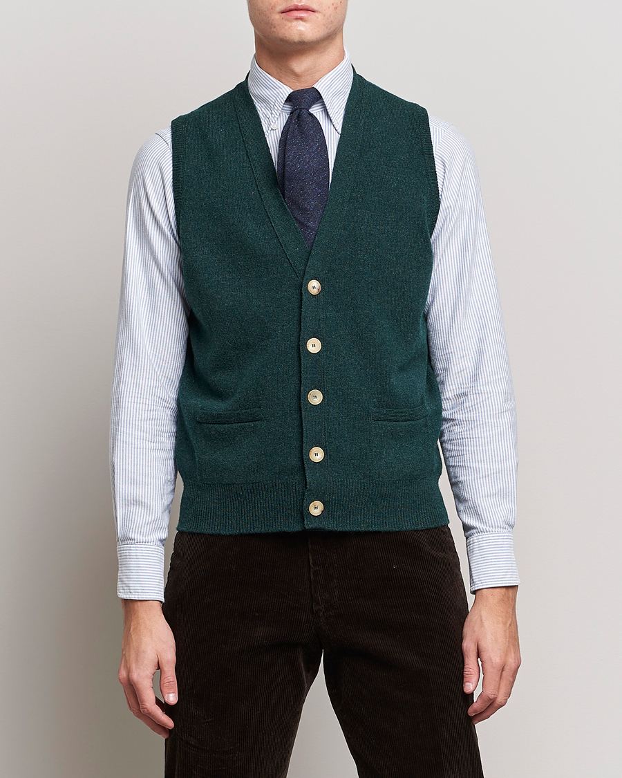 Hombres | Jerséis y prendas de punto | Drake's | Lambswool Vest Cardigan Green