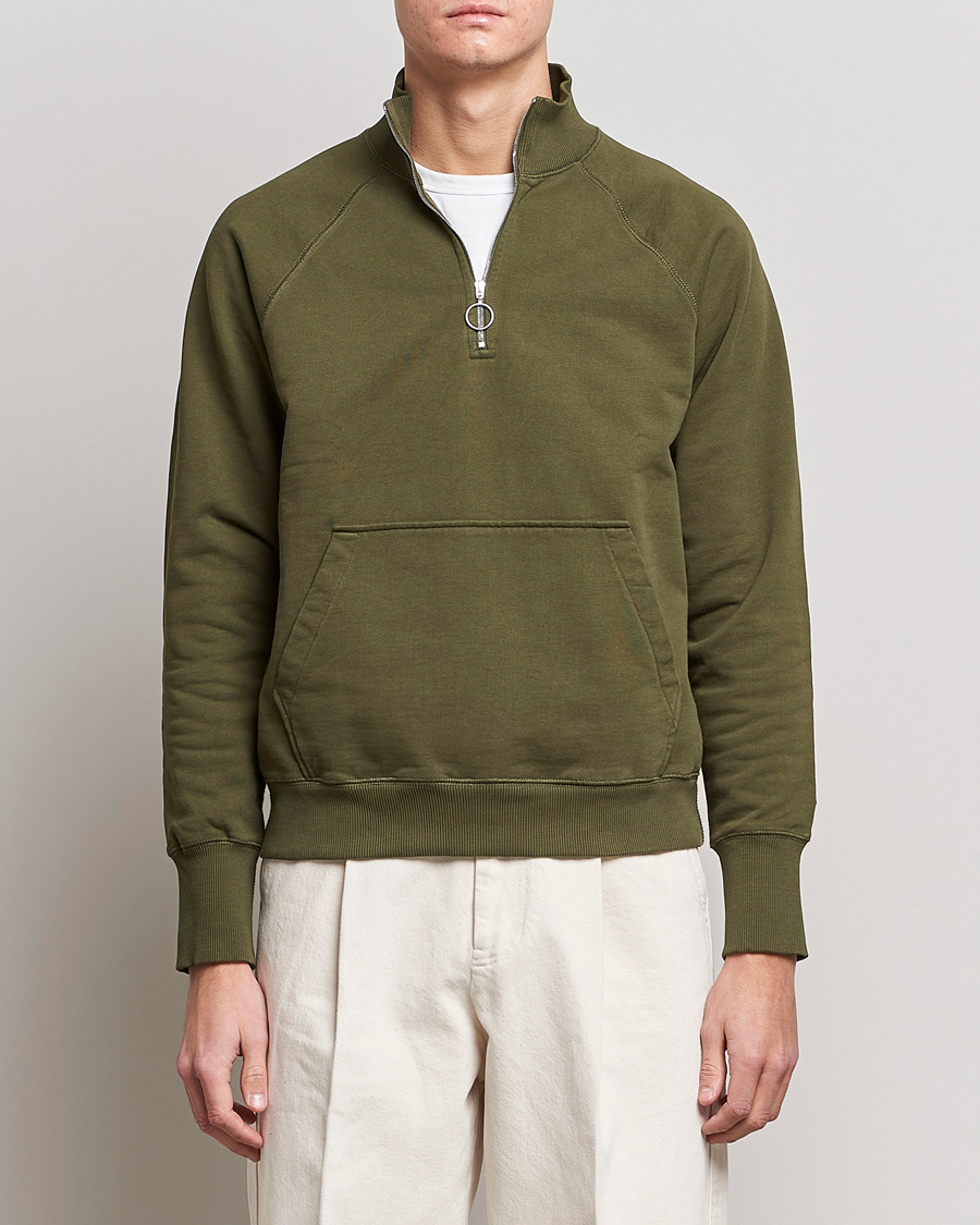 Hombres | Jerséis y prendas de punto | Drake's | Quarter Zip Sweatshirt Green