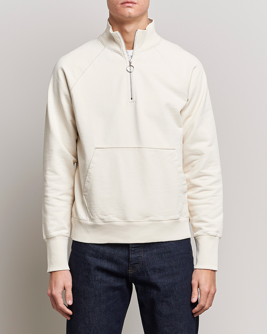 Hombres | Jerséis y prendas de punto | Drake's | Quarter Zip Sweatshirt Ecru
