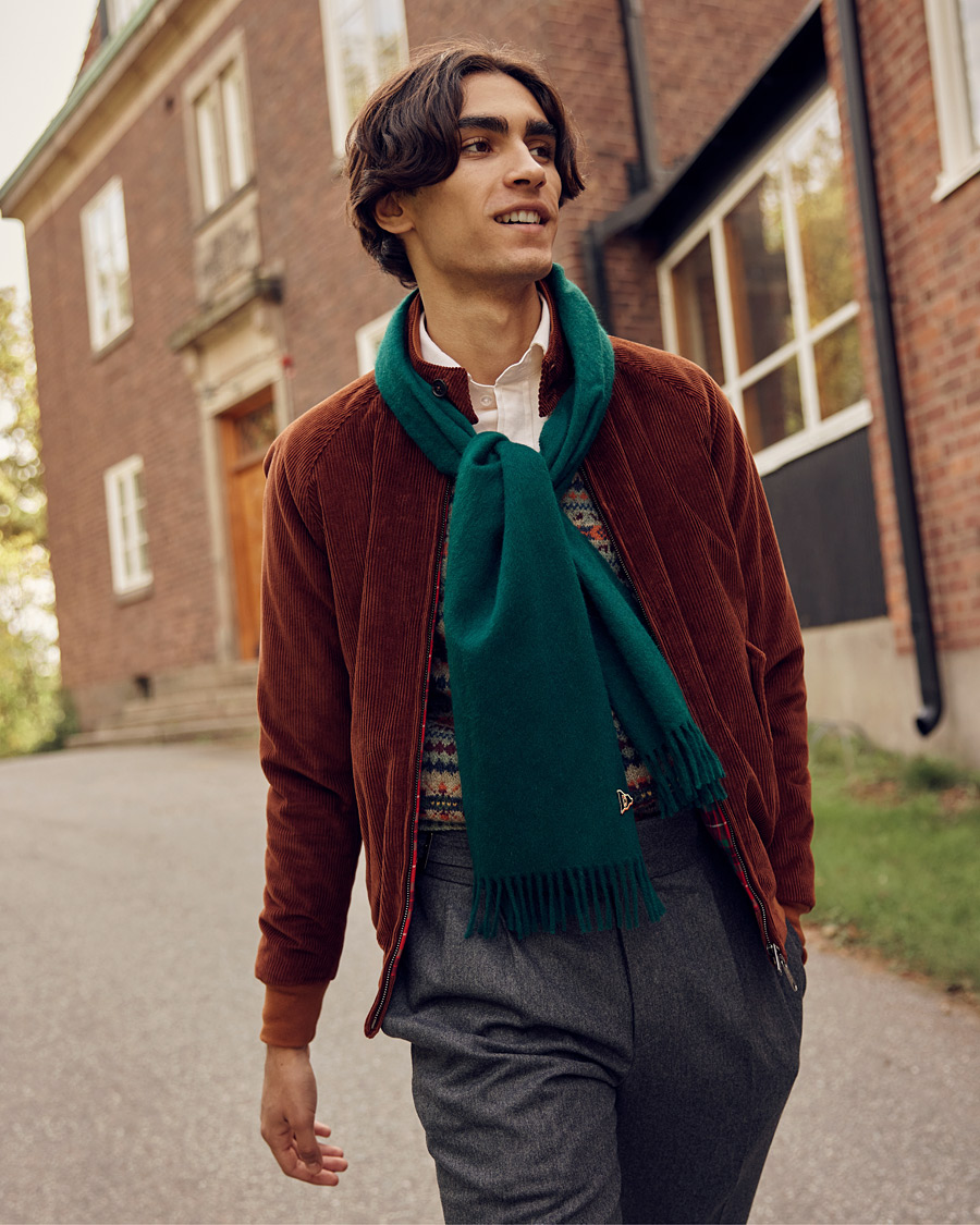 Hombres | Drake's Geelongora Tasselled Scarf Green | Drake's | Geelongora Tasselled Scarf Green