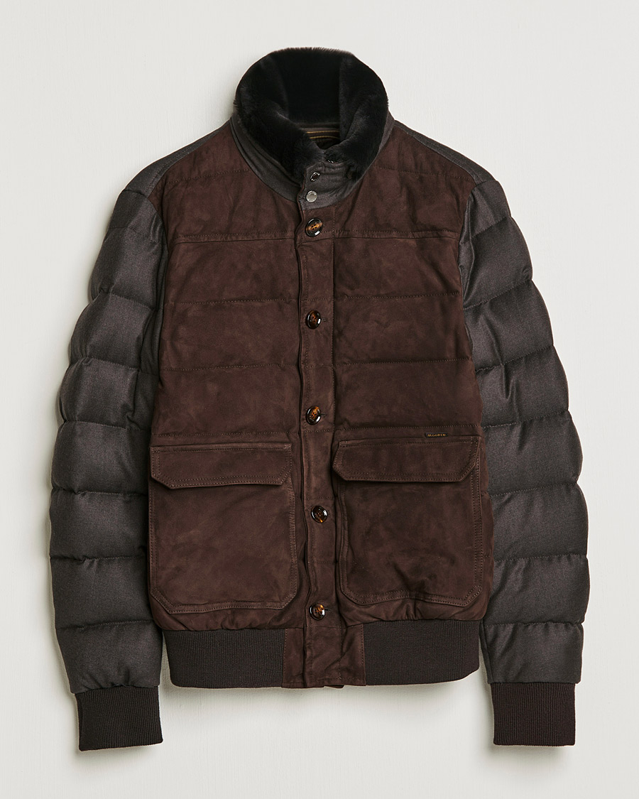 Hombres | Abrigos y chaquetas | MooRER | Fantoni Wool/Cashmere Suede Bomber Jacket Dark Brown