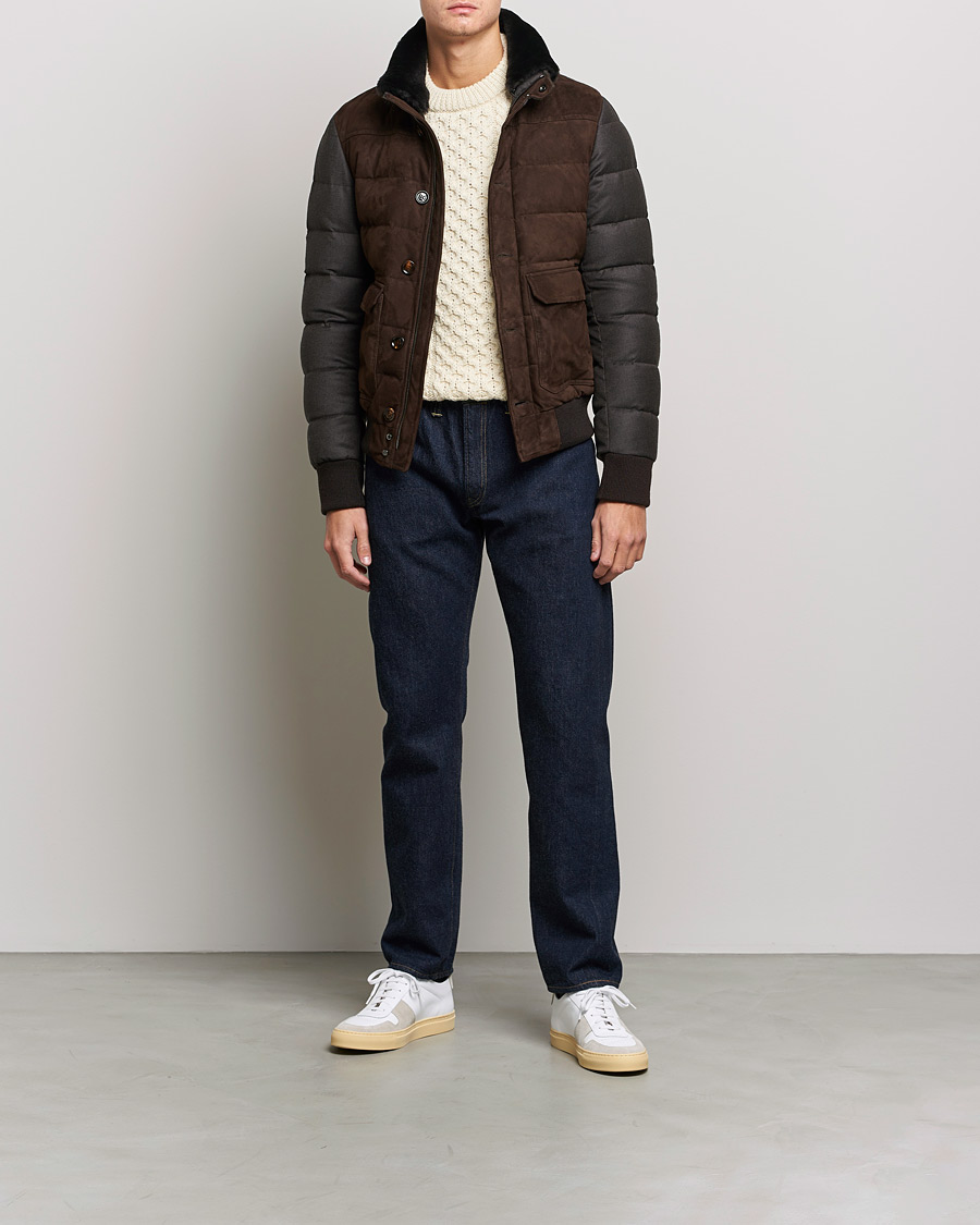 Hombres | Abrigos y chaquetas | MooRER | Fantoni Wool/Cashmere Suede Bomber Jacket Dark Brown