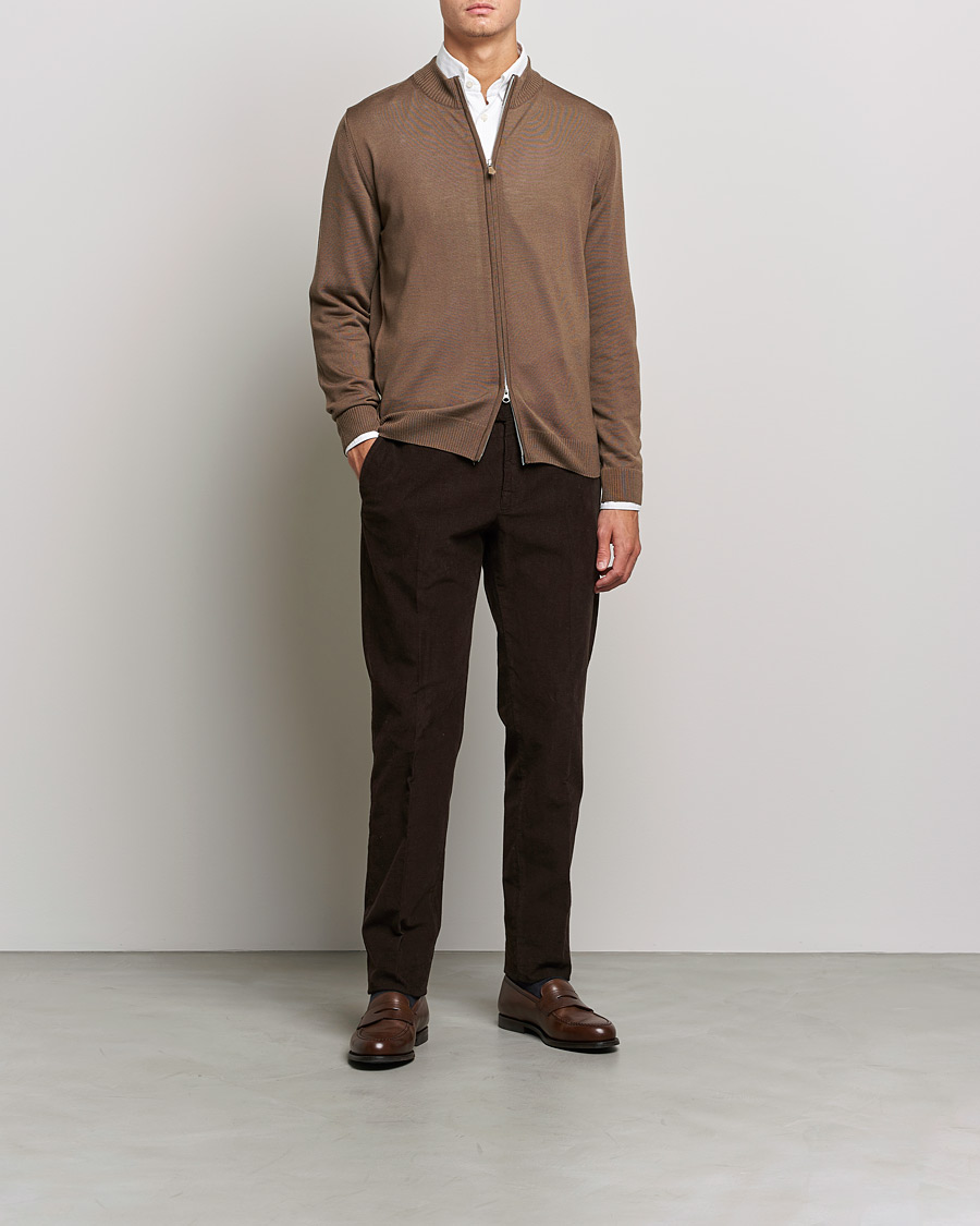 Hombres | Jerséis y prendas de punto | Stenströms | Merino Full Zip Brown