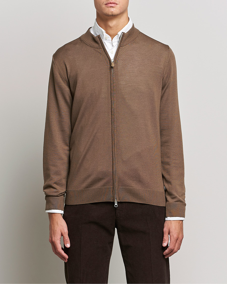 Hombres | Jerséis y prendas de punto | Stenströms | Merino Full Zip Brown
