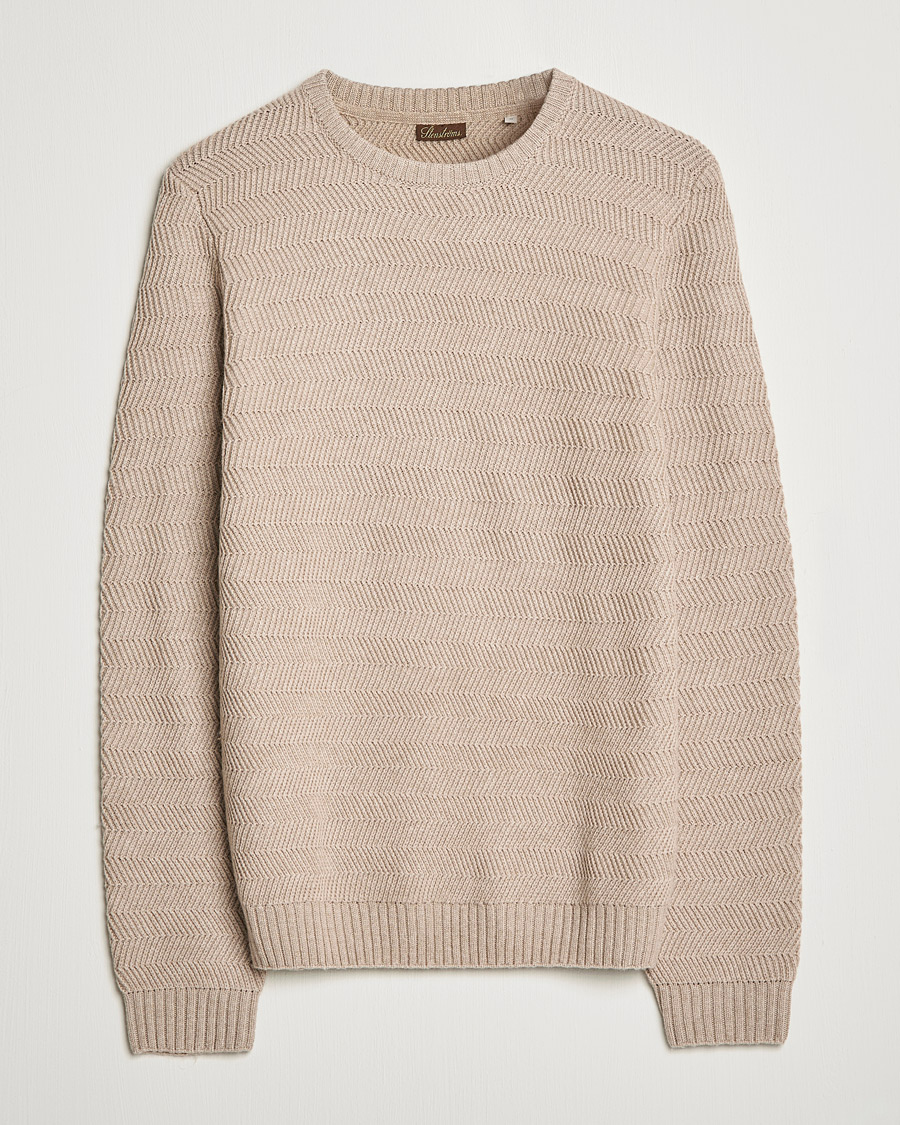 Hombres | Jerséis y prendas de punto | Stenströms | Merino/Cashmere Herringbone Crew Neck Beige