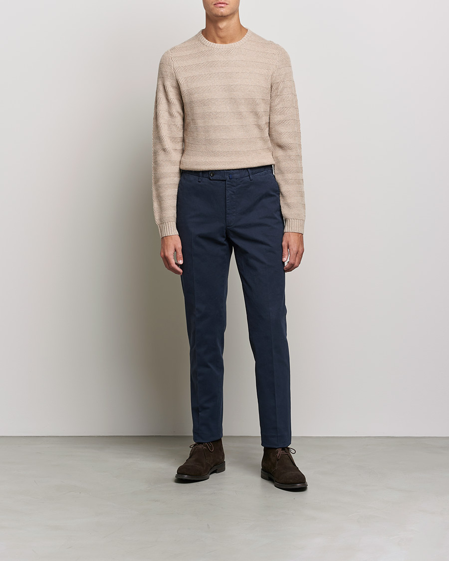 Hombres | Jerséis y prendas de punto | Stenströms | Merino/Cashmere Herringbone Crew Neck Beige