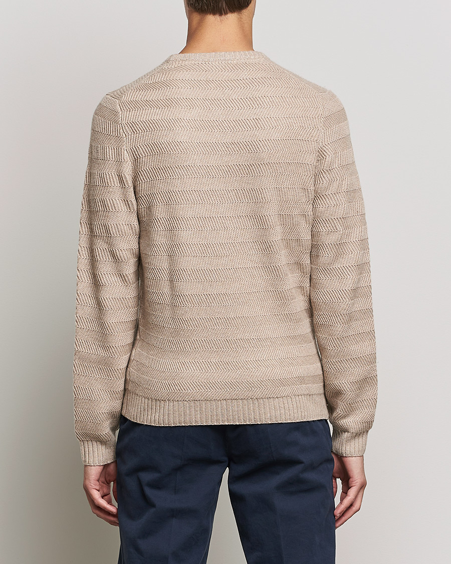 Hombres | Jerséis y prendas de punto | Stenströms | Merino/Cashmere Herringbone Crew Neck Beige