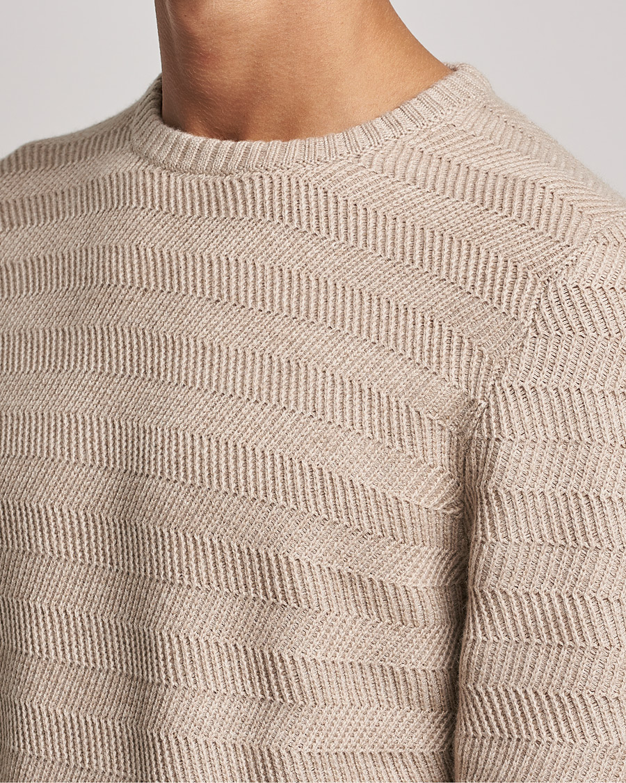Hombres | Jerséis y prendas de punto | Stenströms | Merino/Cashmere Herringbone Crew Neck Beige