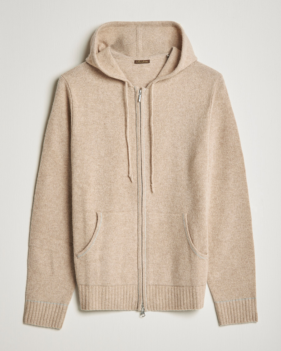 Hombres | Jerséis y prendas de punto | Stenströms | Yak/Merino Full Zip Hoodie Beige