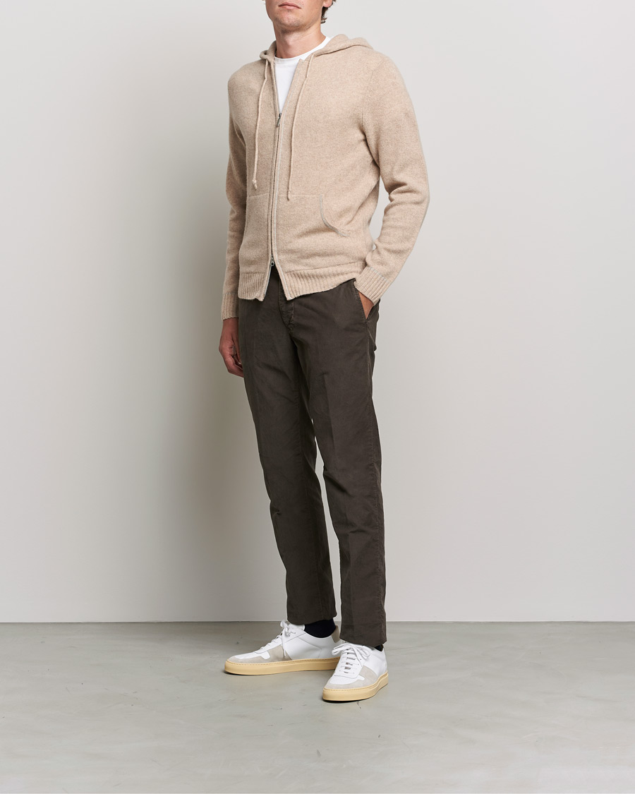 Hombres | Jerséis y prendas de punto | Stenströms | Yak/Merino Full Zip Hoodie Beige