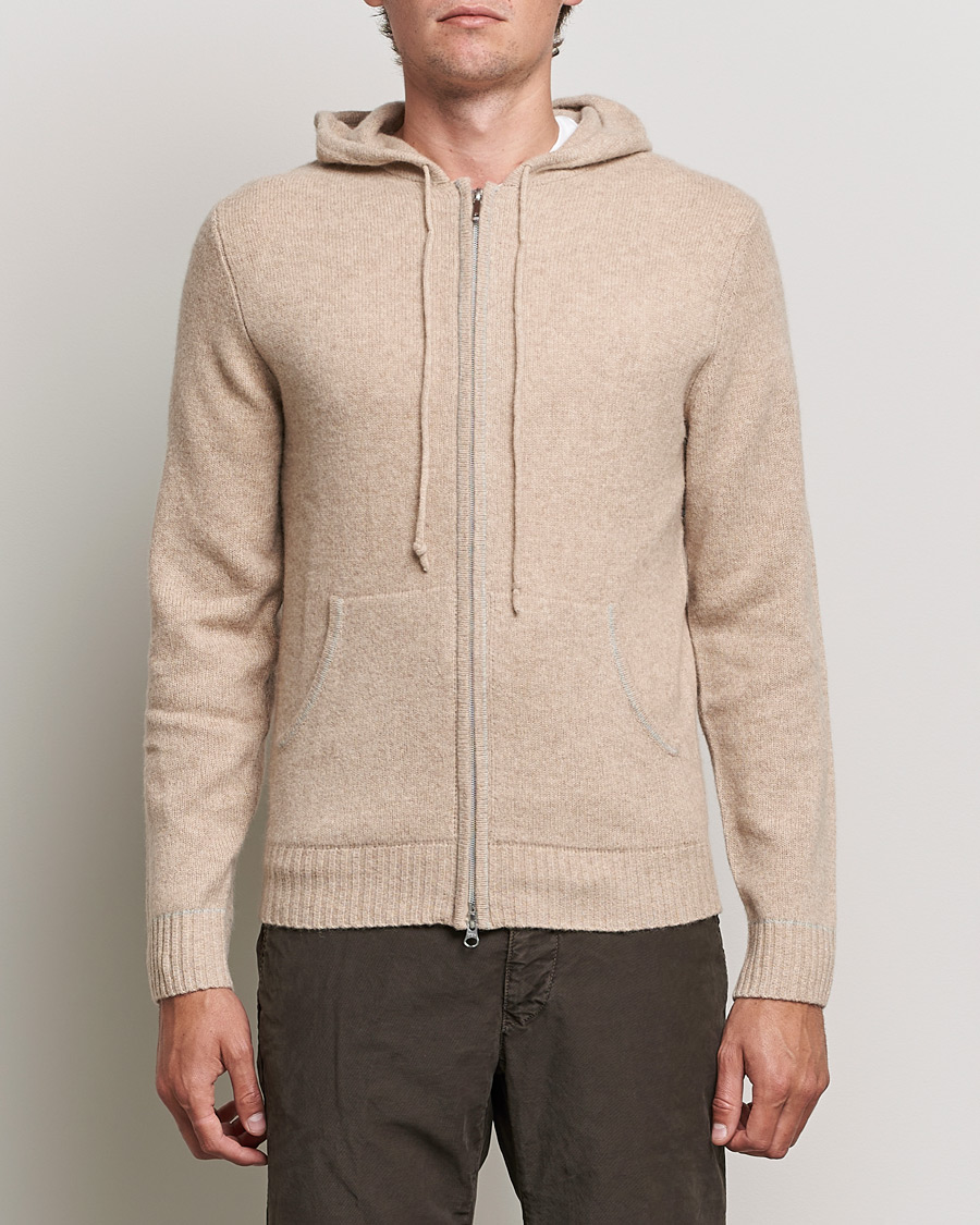 Hombres | Jerséis y prendas de punto | Stenströms | Yak/Merino Full Zip Hoodie Beige