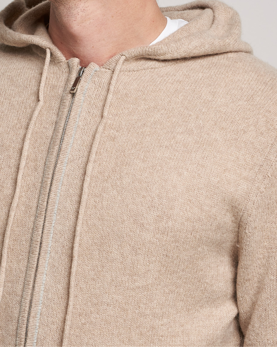Hombres | Jerséis y prendas de punto | Stenströms | Yak/Merino Full Zip Hoodie Beige
