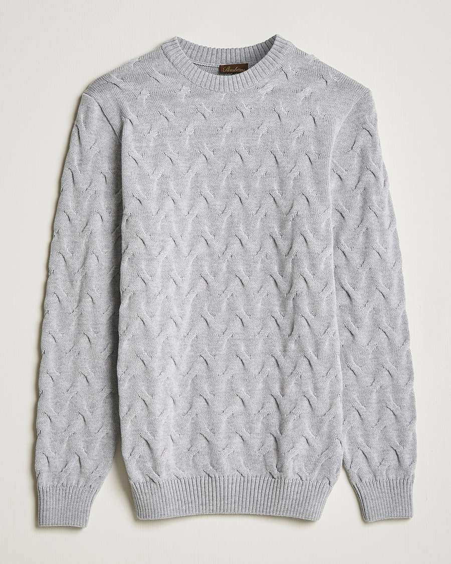 Hombres | Jerséis y prendas de punto | Stenströms | Heavy Cable Merino Crew Neck Light Grey
