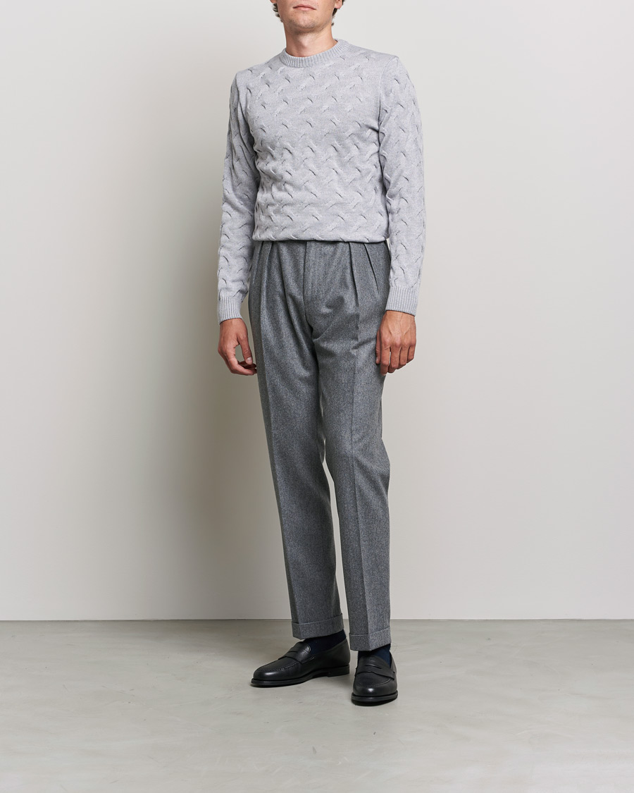Hombres | Jerséis y prendas de punto | Stenströms | Heavy Cable Merino Crew Neck Light Grey