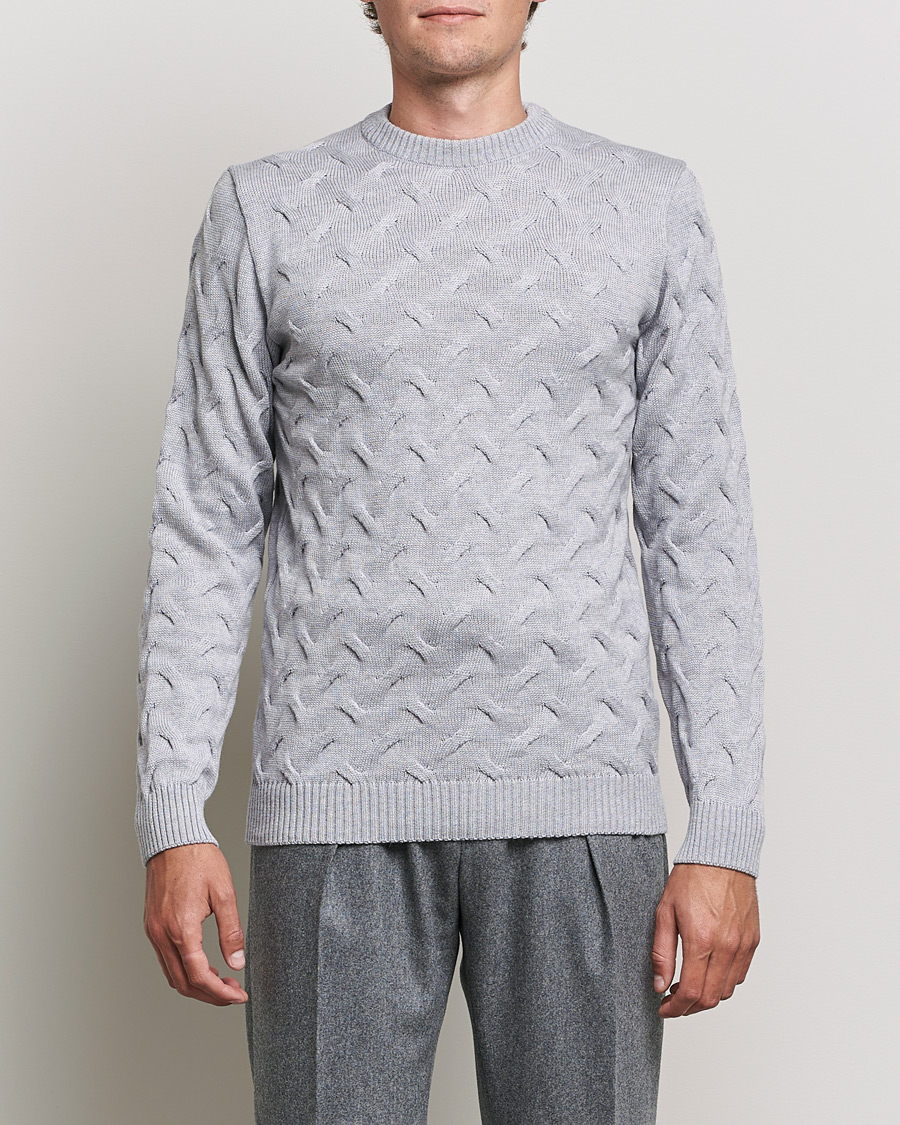 Hombres | Jerséis y prendas de punto | Stenströms | Heavy Cable Merino Crew Neck Light Grey