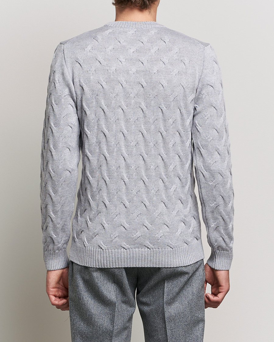 Hombres | Jerséis y prendas de punto | Stenströms | Heavy Cable Merino Crew Neck Light Grey