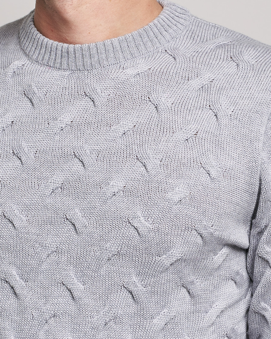 Hombres | Jerséis y prendas de punto | Stenströms | Heavy Cable Merino Crew Neck Light Grey