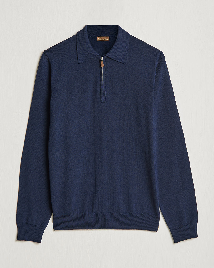 Hombres | Jerséis y prendas de punto | Stenströms | Merino Half Zip Polo Navy