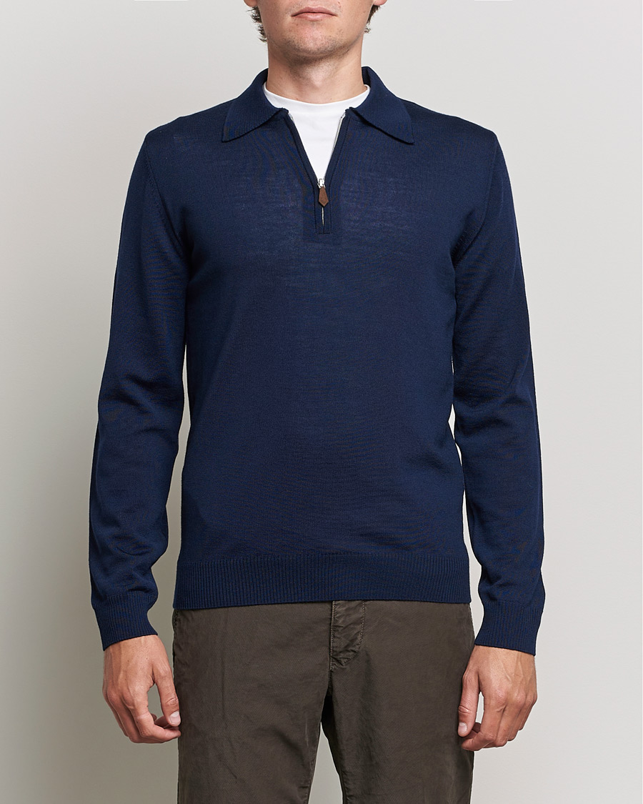 Hombres | Jerséis y prendas de punto | Stenströms | Merino Half Zip Polo Navy