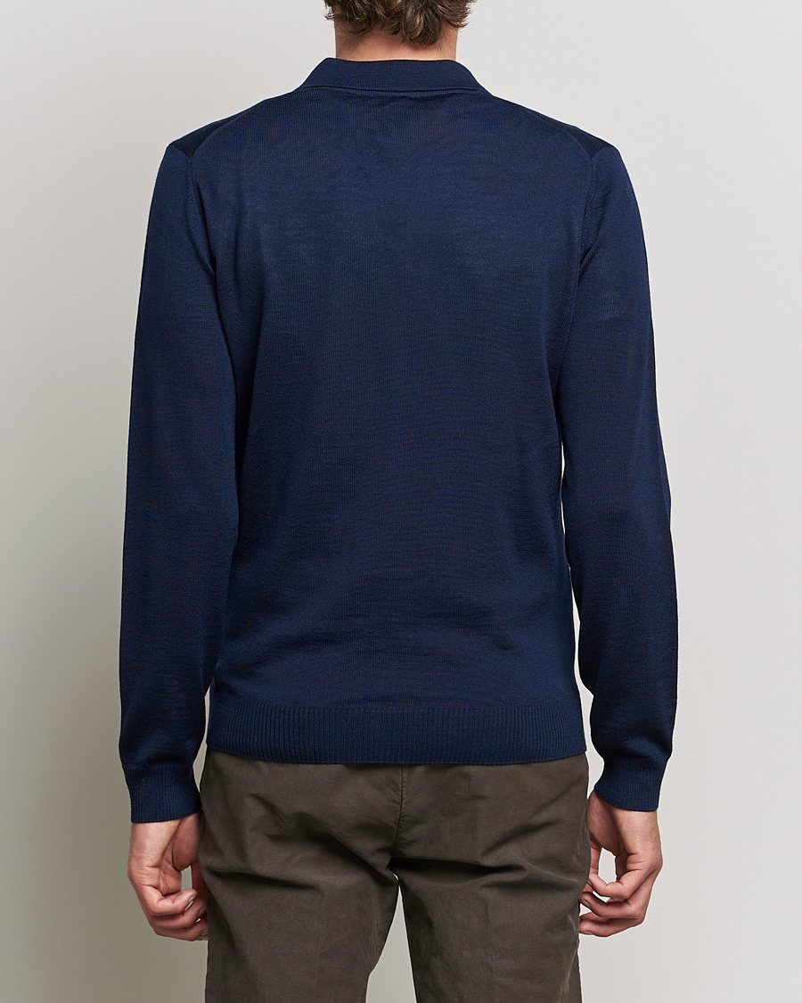 Hombres | Jerséis y prendas de punto | Stenströms | Merino Half Zip Polo Navy