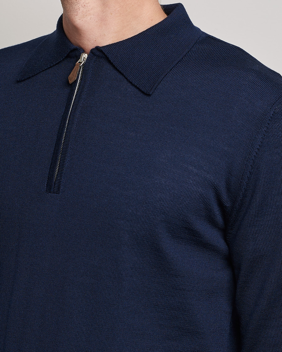 Hombres | Jerséis y prendas de punto | Stenströms | Merino Half Zip Polo Navy