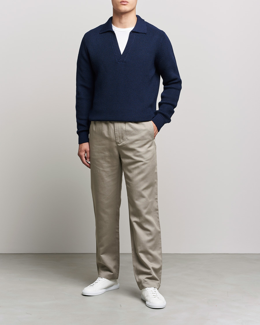 Hombres | Jerséis y prendas de punto | Stenströms | Chunky Merino Polo Navy