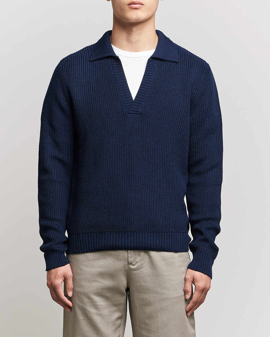 Hombres | Jerséis y prendas de punto | Stenströms | Chunky Merino Polo Navy