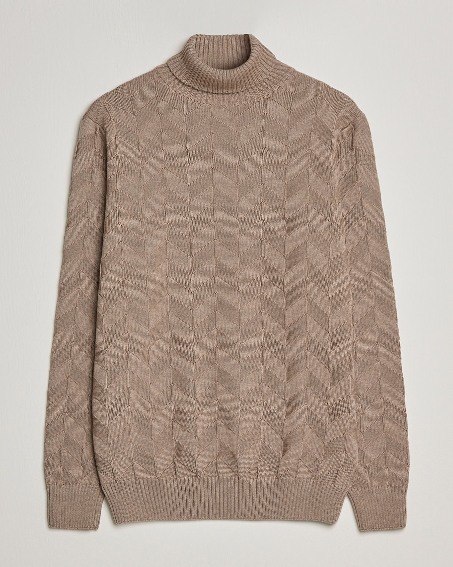 Hombres | Jerséis y prendas de punto | Stenströms | Chunky Merino Structured Rollneck Camel