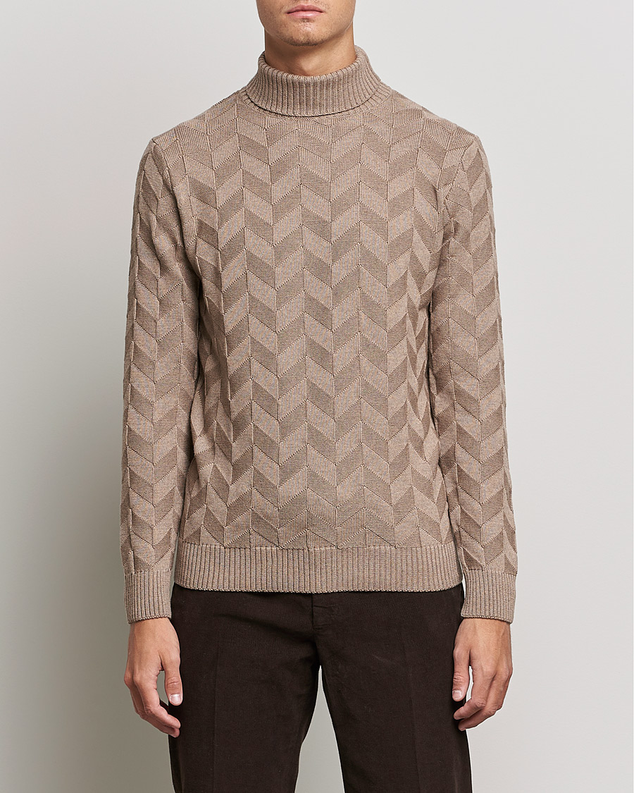 Hombres | Jerséis y prendas de punto | Stenströms | Chunky Merino Structured Rollneck Camel