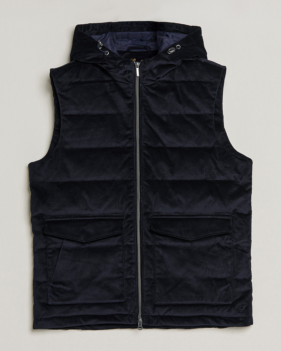 Hombres | Abrigos y chaquetas | Stenströms | Hooded Corduroy Vest Navy