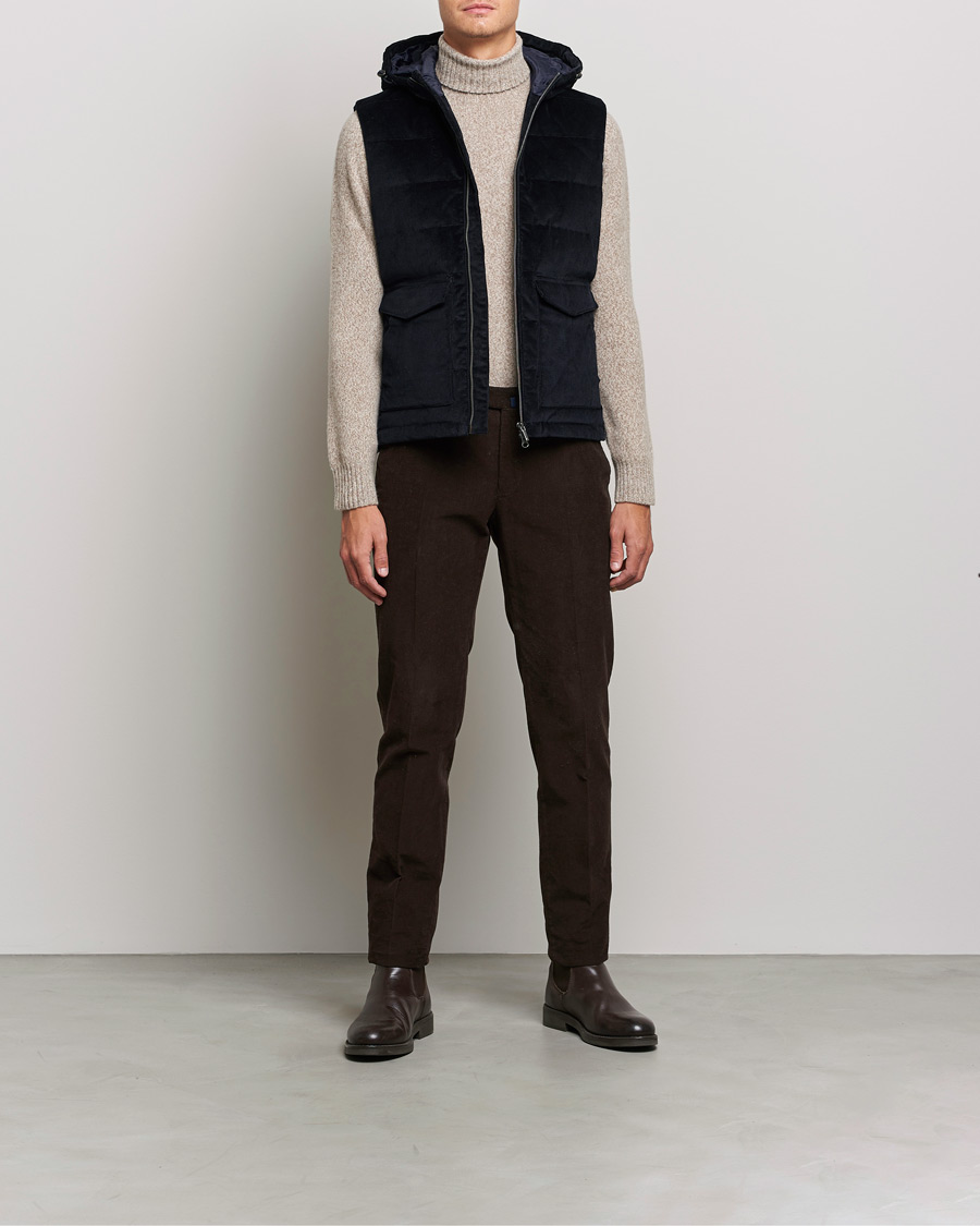 Hombres | Abrigos y chaquetas | Stenströms | Hooded Corduroy Vest Navy
