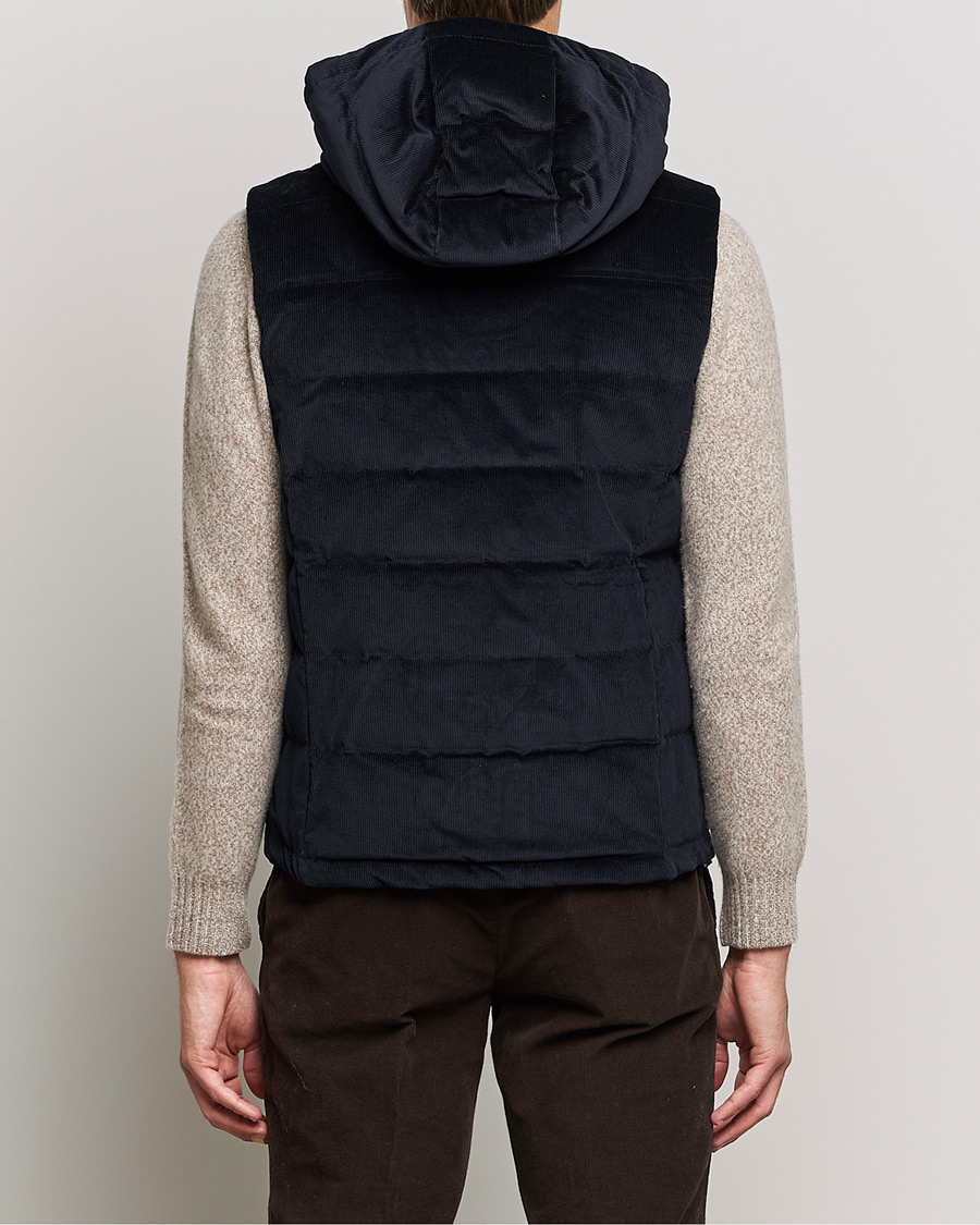 Hombres | Abrigos y chaquetas | Stenströms | Hooded Corduroy Vest Navy