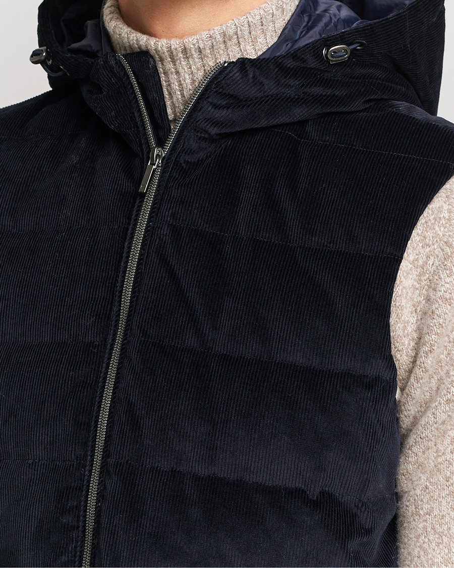 Hombres | Abrigos y chaquetas | Stenströms | Hooded Corduroy Vest Navy