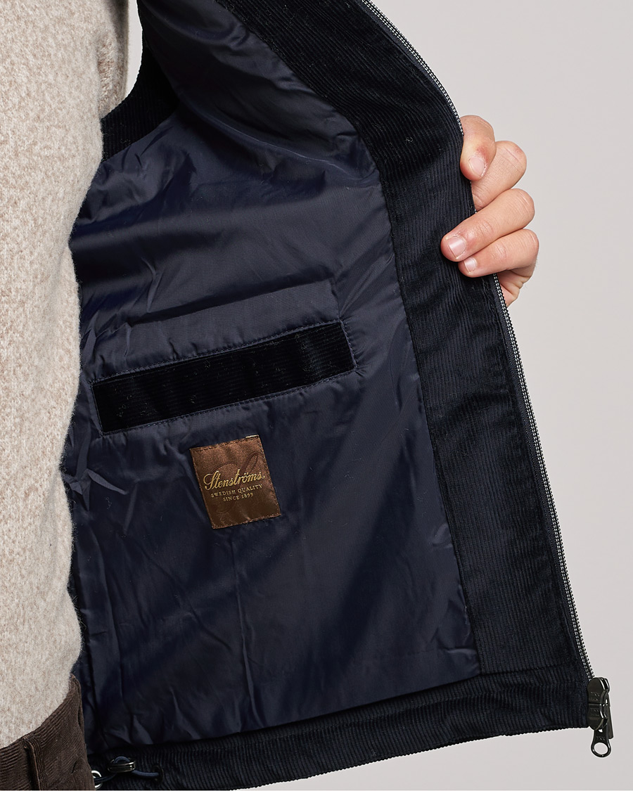 Hombres | Abrigos y chaquetas | Stenströms | Hooded Corduroy Vest Navy