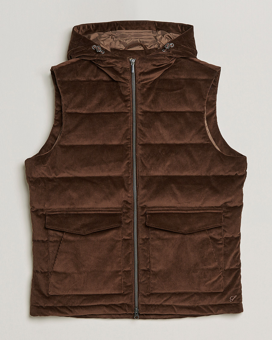 Hombres | Abrigos y chaquetas | Stenströms | Hooded Corduroy Vest Brown