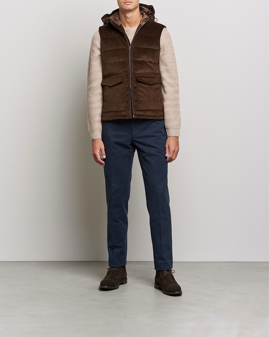 Hombres | Abrigos y chaquetas | Stenströms | Hooded Corduroy Vest Brown