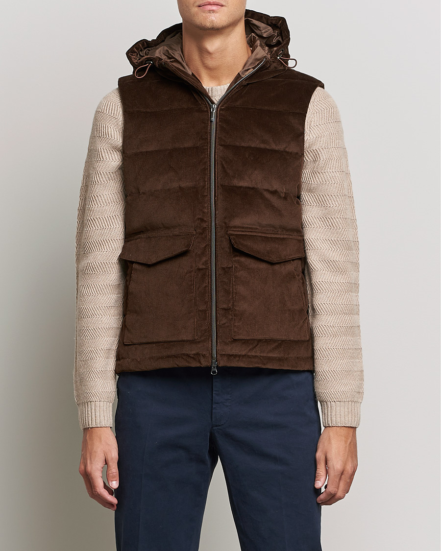 Hombres | Abrigos y chaquetas | Stenströms | Hooded Corduroy Vest Brown