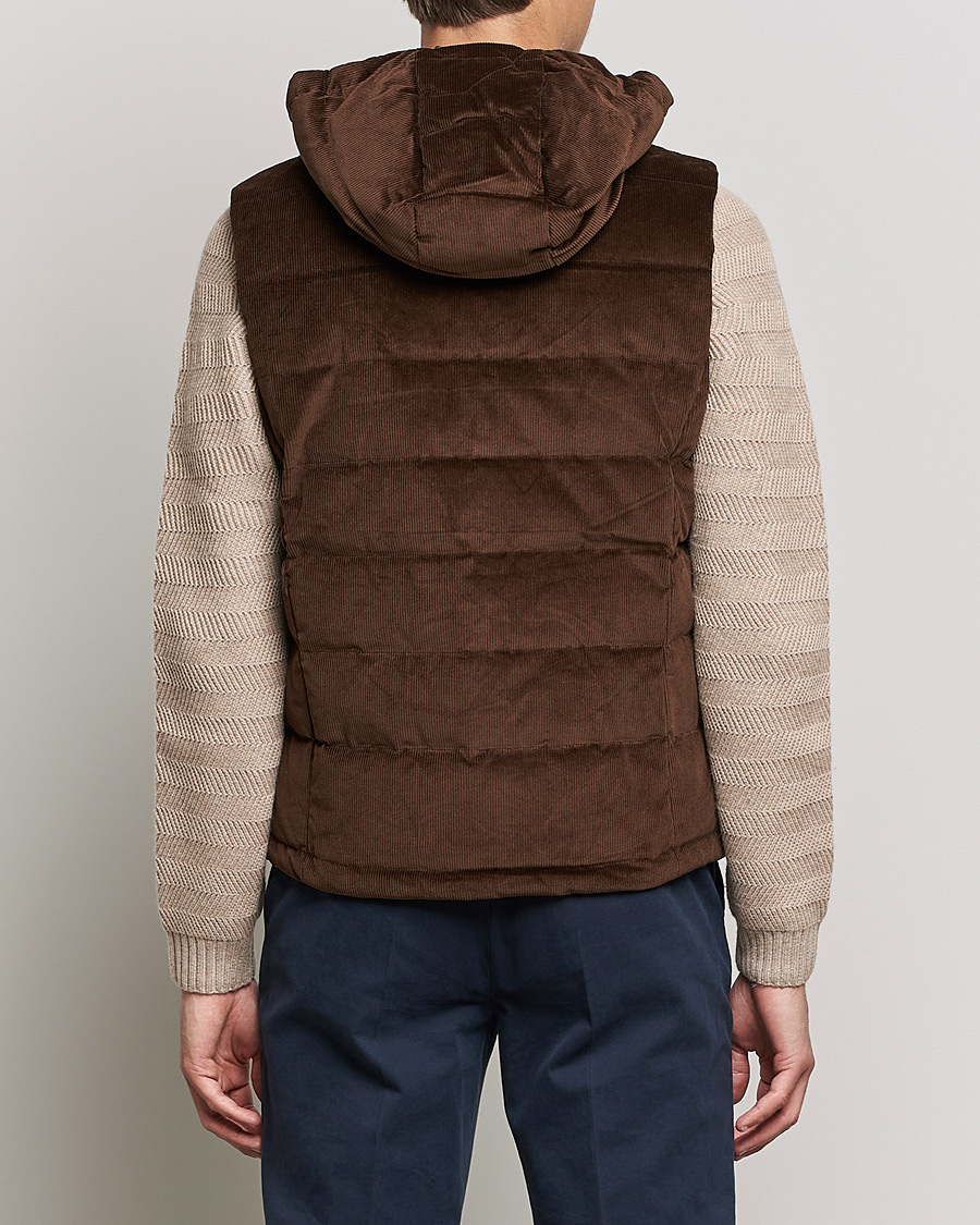 Hombres | Abrigos y chaquetas | Stenströms | Hooded Corduroy Vest Brown