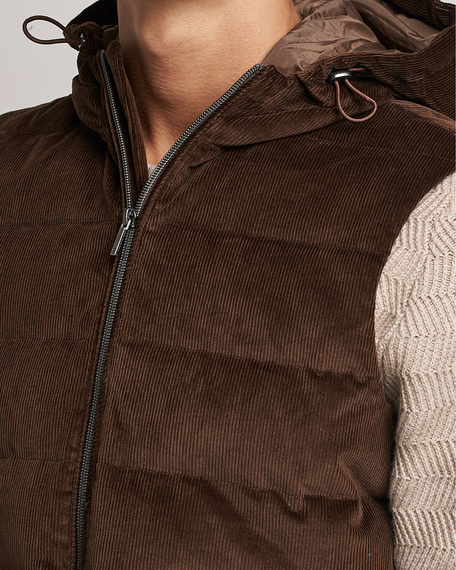 Hombres | Abrigos y chaquetas | Stenströms | Hooded Corduroy Vest Brown