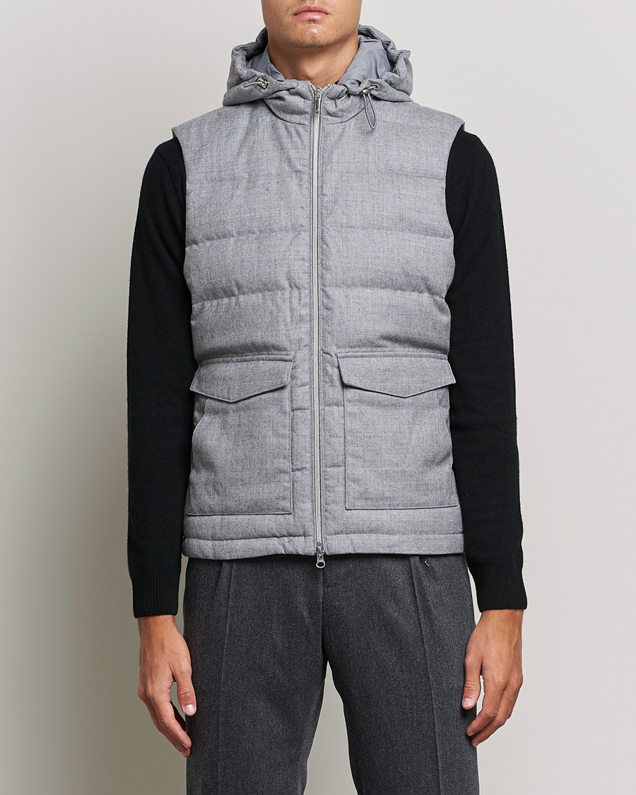 Hombres | Abrigos y chaquetas | Stenströms | Hooded Flannel Vest Grey